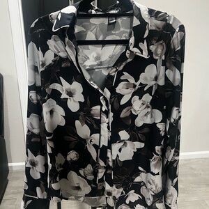 Express Black and White Floral Blouse